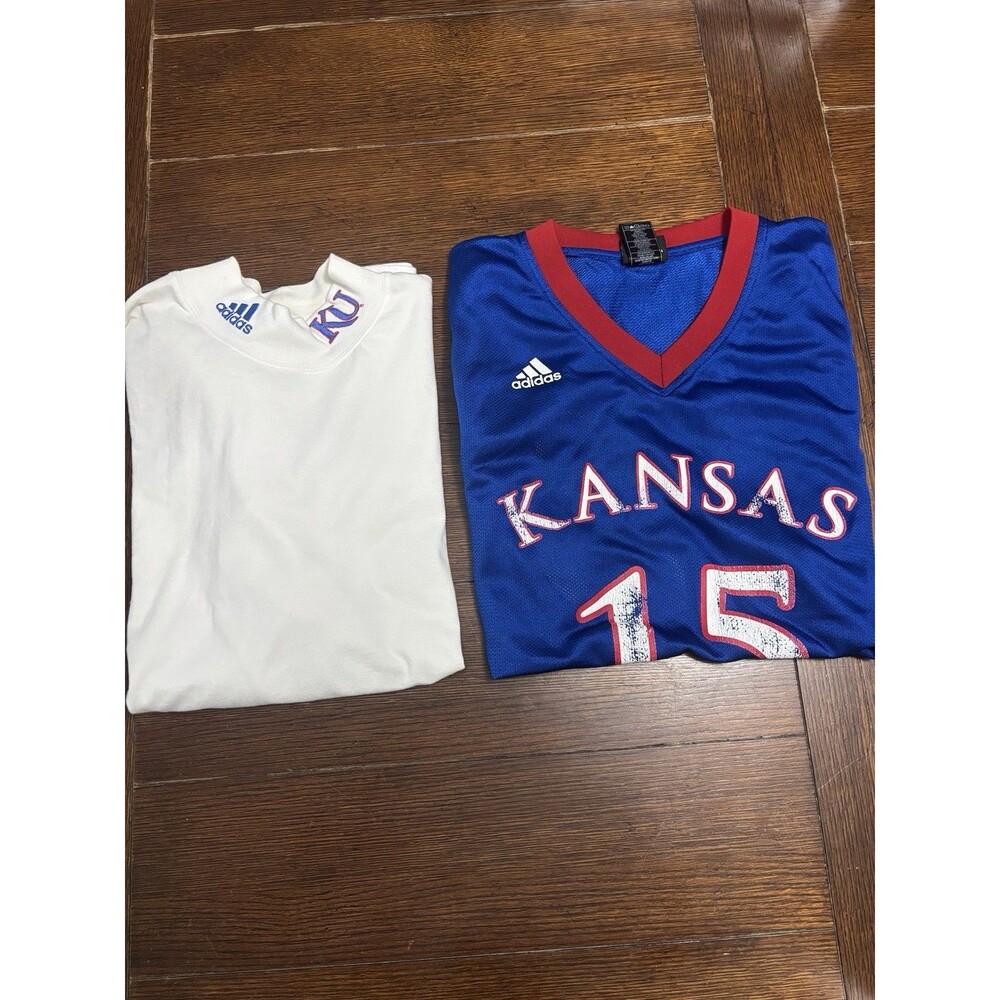 Men’s Vintage Adidas KU Mock Long Sleeve Shirt Jersey #15 Set Of 2 Size M